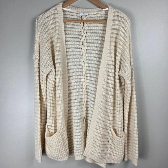 Charming Charlie Ivory Crochet Rope Back Detail Cardigan Sweater - Picture 1 of 6